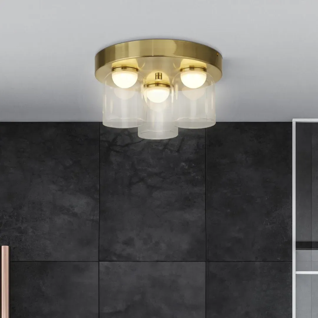 Highball 3-Light LED Flush Ceiling Light - Satin Brass, Glass product