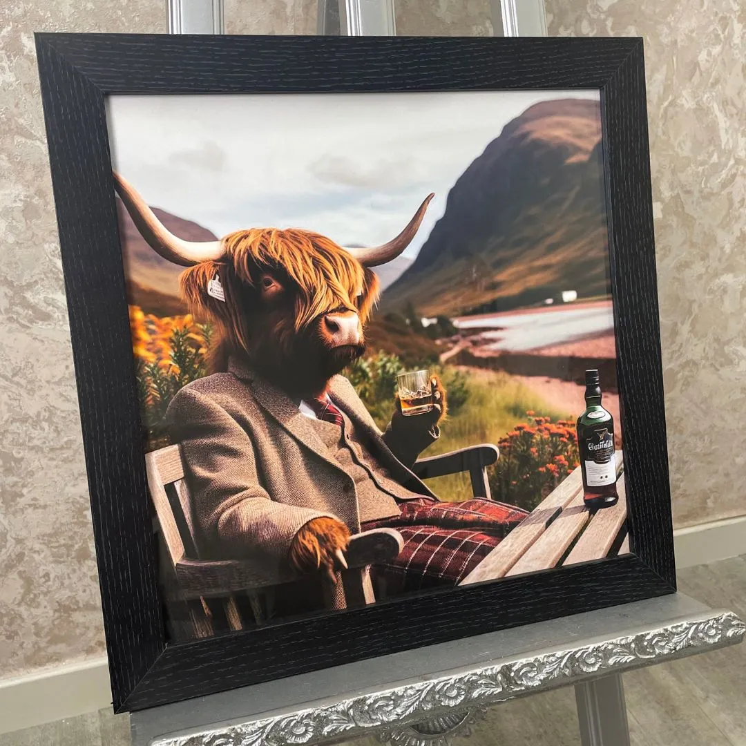 Highland Cow in Suit Wall Art - Black Frame product