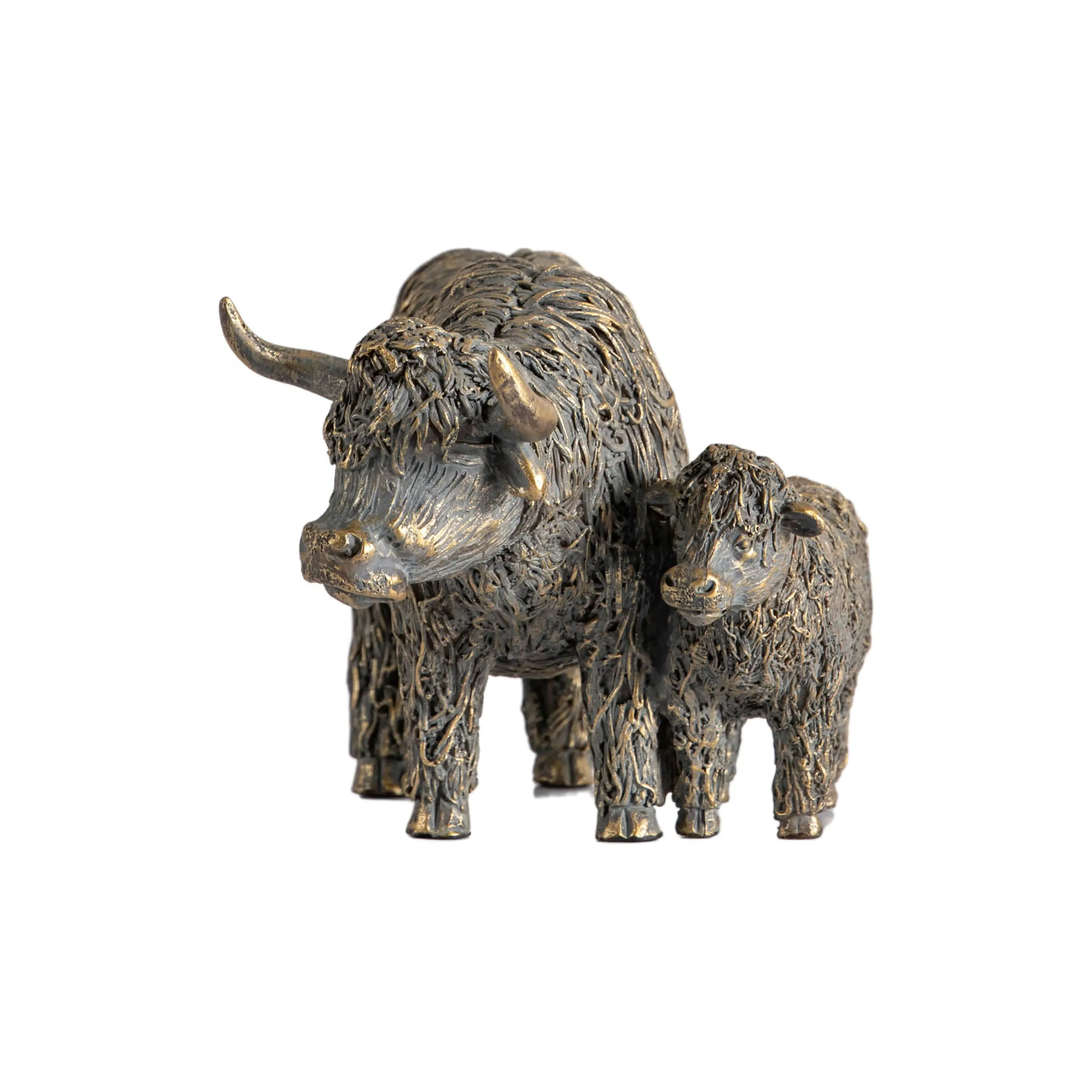 Highland Cow Mum & Calf Ornament - Brushed Gold product