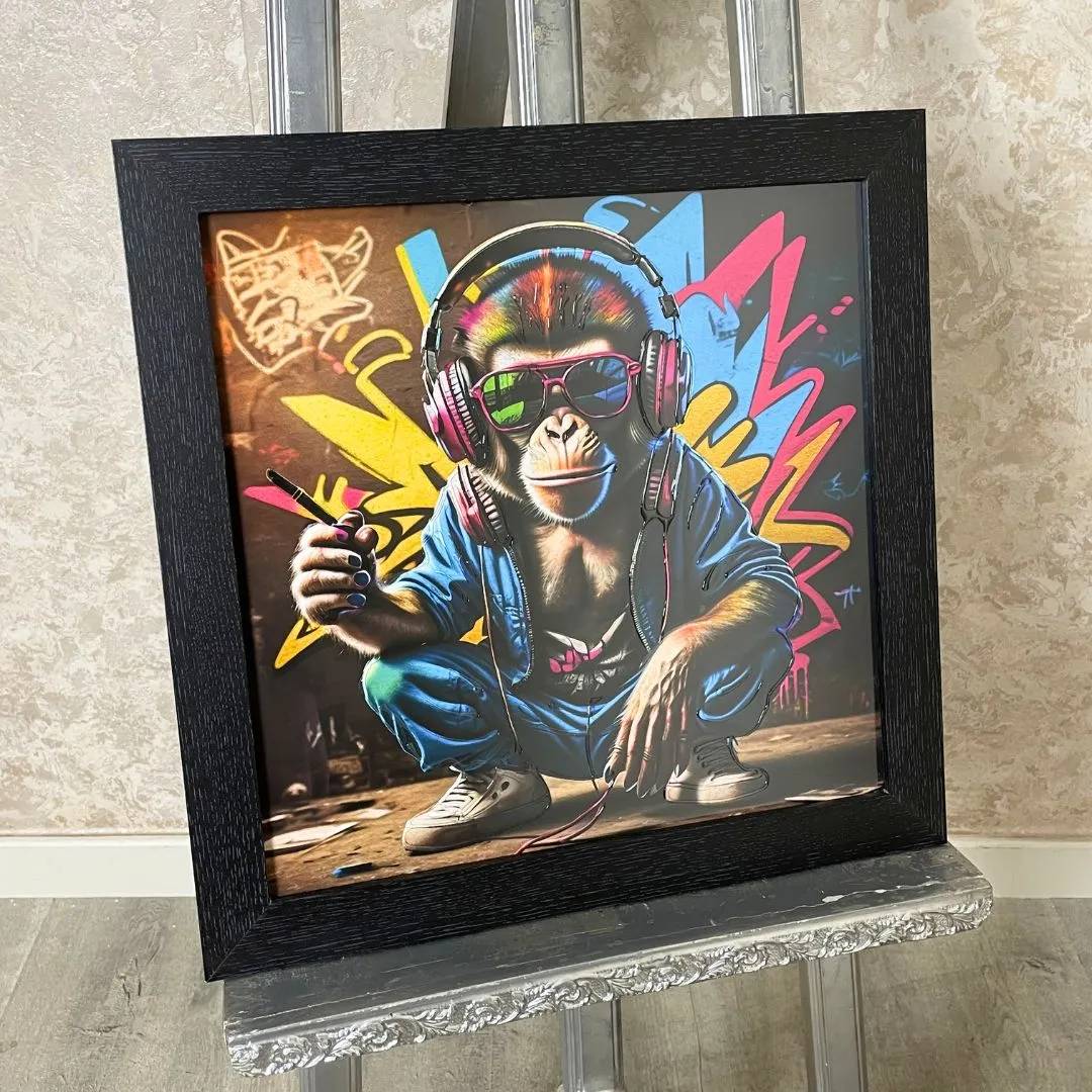 Hipster Monkey Square Wall Art - Black Frame product
