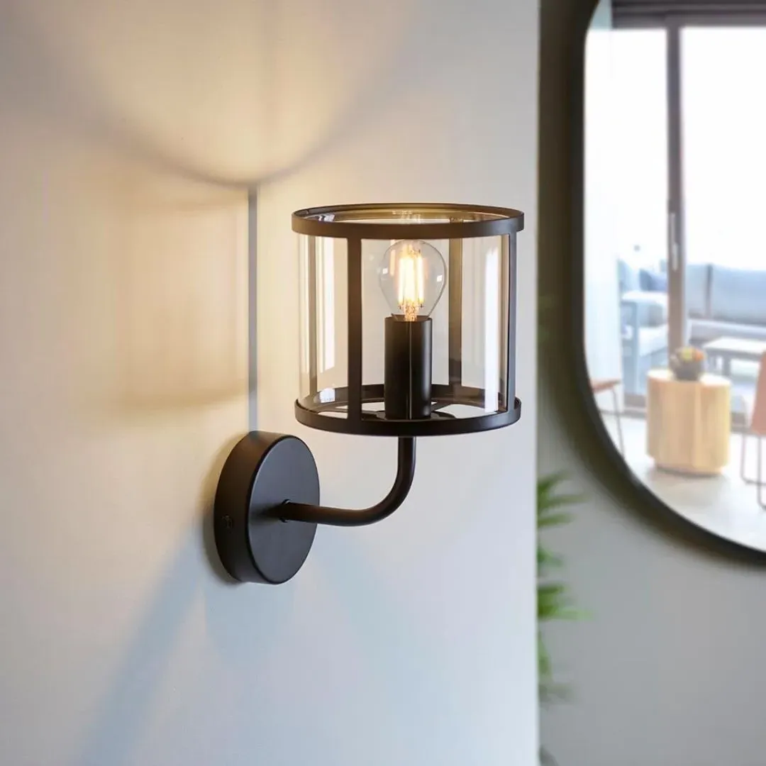 Hopton 1-Light Wall Light - Matte Black, Clear Glass product