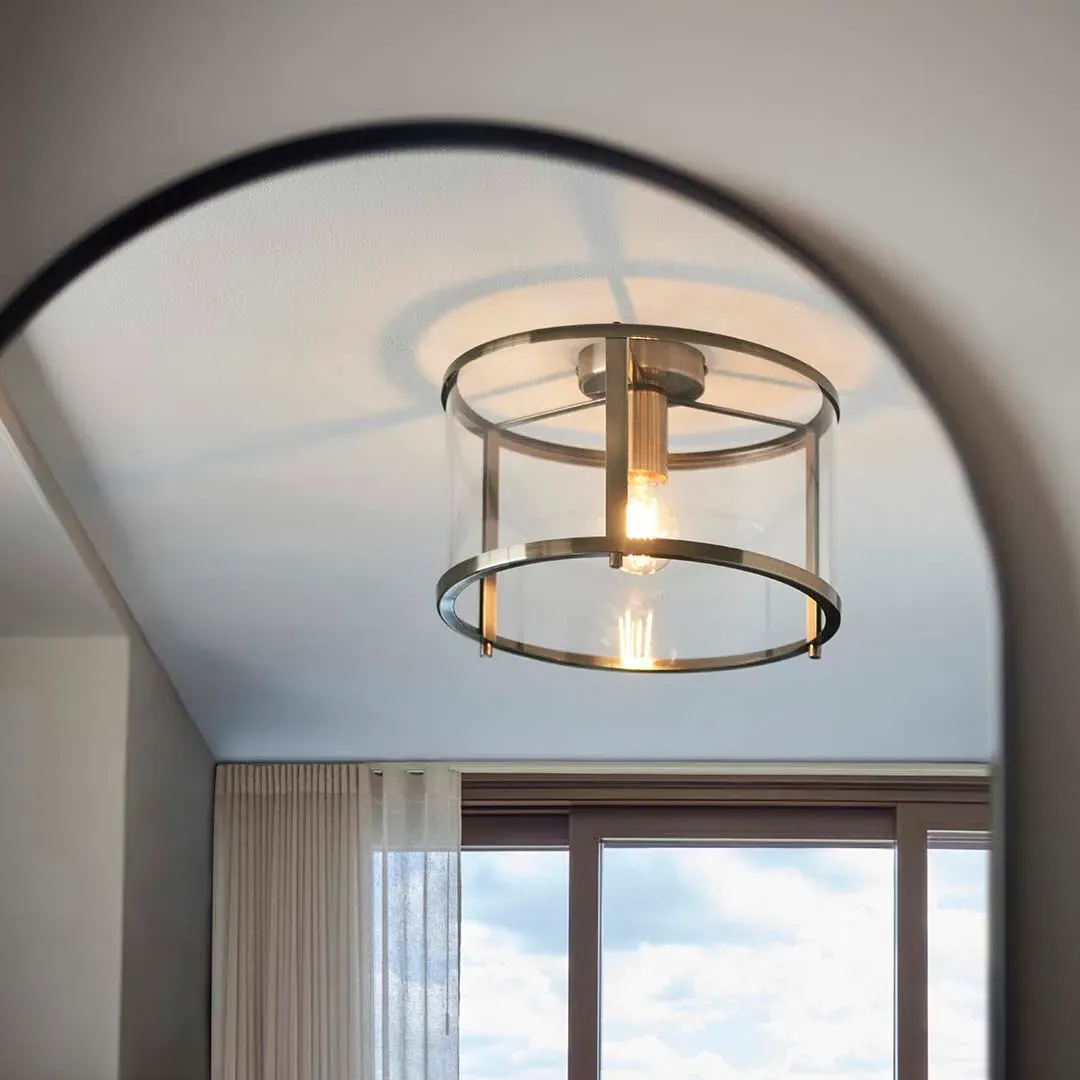 Hopton Flush Ceiling Light Dimmable - Antique Brass, Glass product