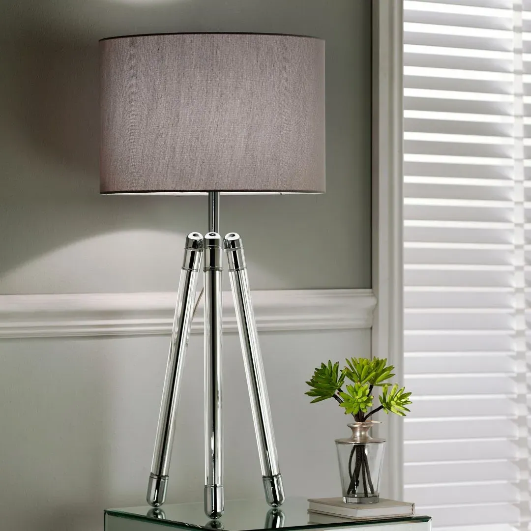 Hudson Tripod Crystal Glass Table Lamp - Grey, Linen product