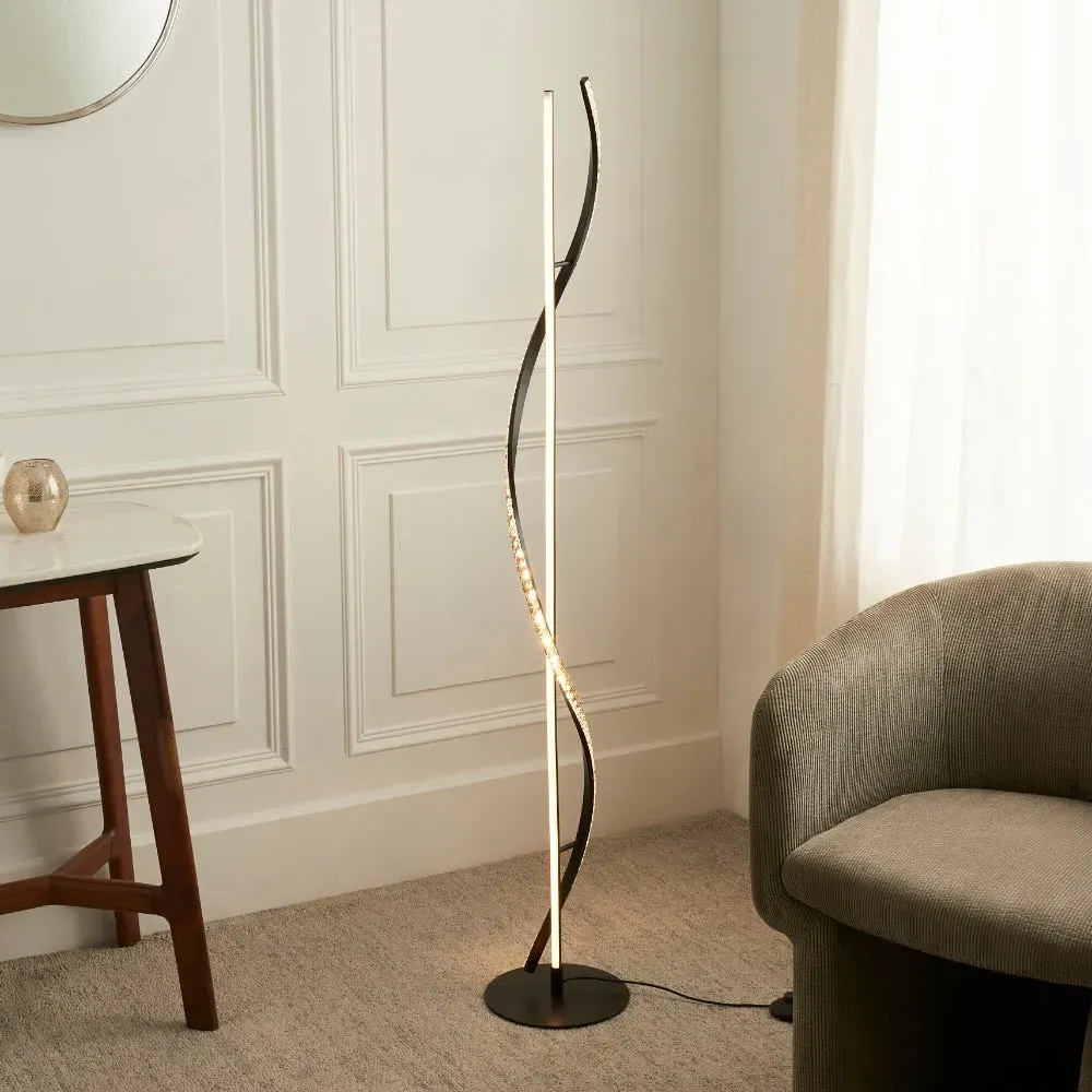 Hyde Spiral Twist LED Floor Lamp - Matte Black, Crystal product