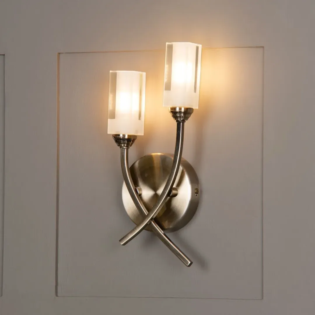 Icarus 2-Light Wall Bracket - Antique Brass, Frosted Glass product