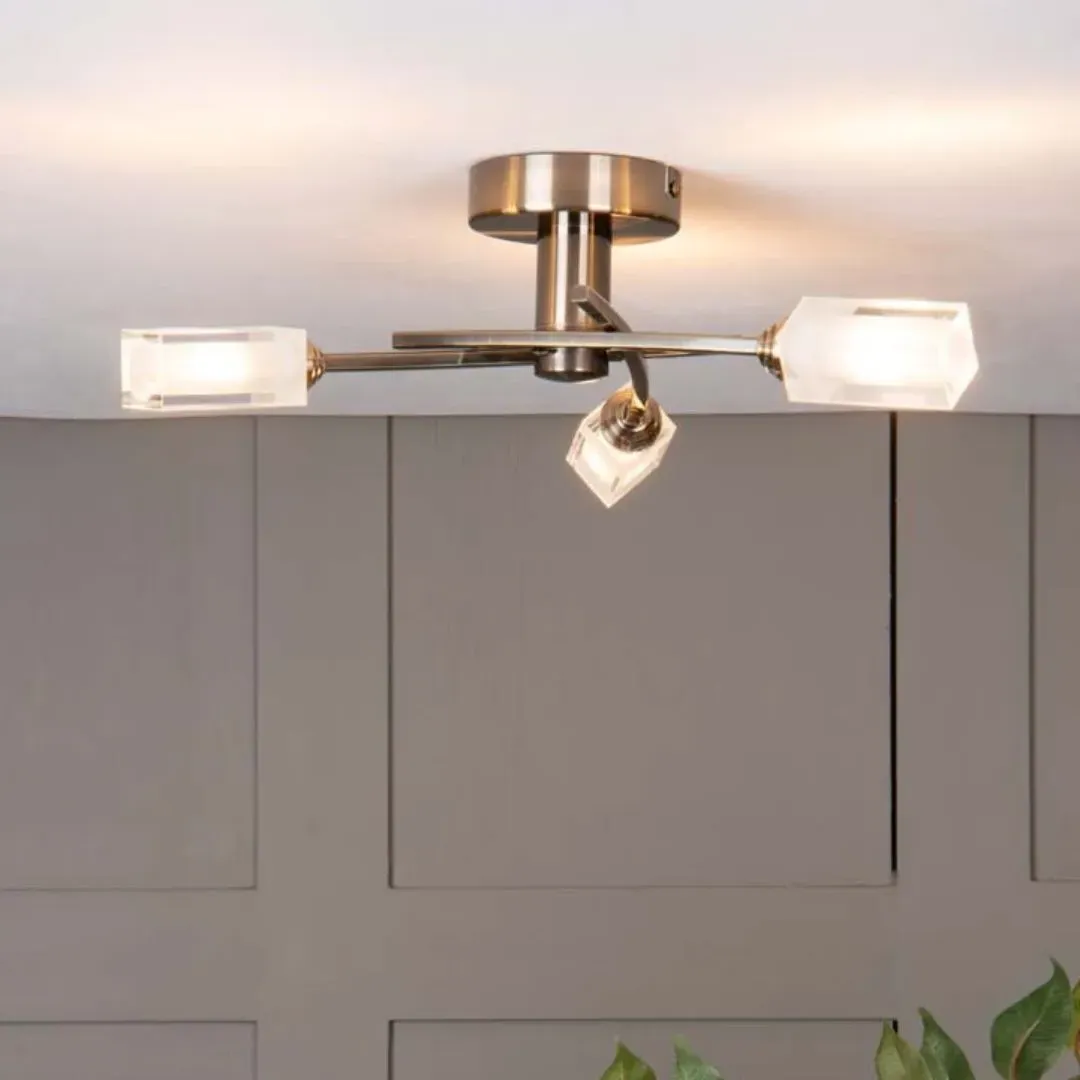 Icarus 3 Light Semi Flush Ceiling Light - Antique Brass product