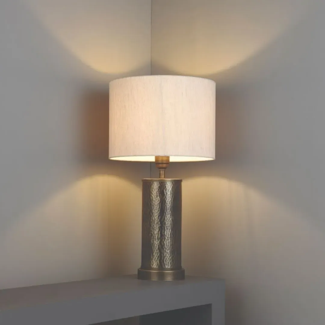 Indara Table Lamp with Grey Shade - Bronze, Linen product