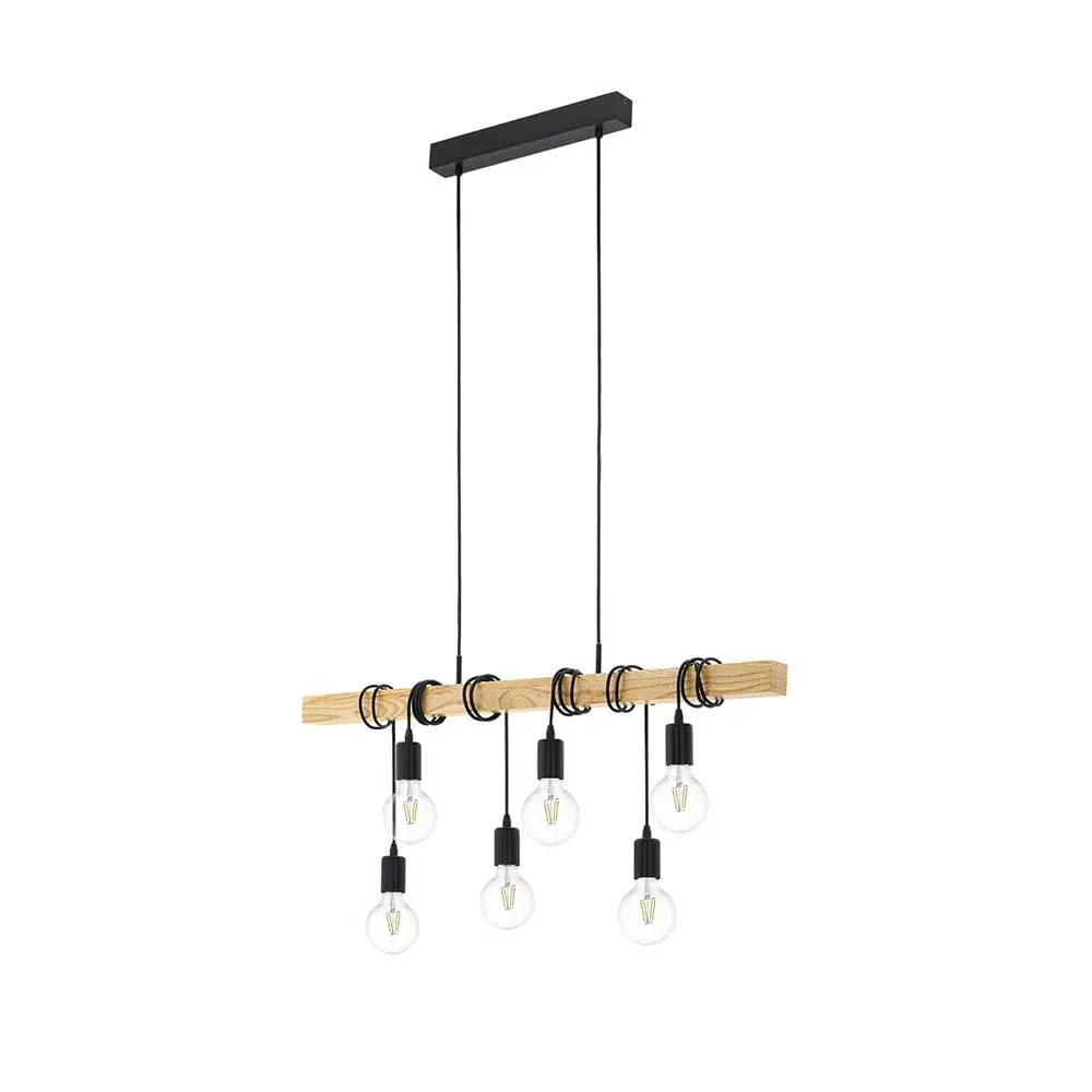 Indre 6-Light Ceiling Pendant - Wood, Matt Black product