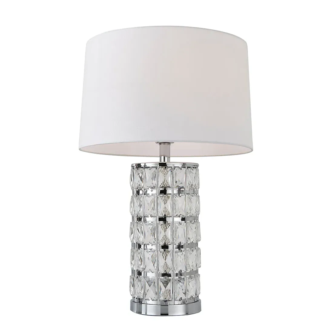 Indus Jewelled Cylinder Table Lamp - Off White, Chrome product