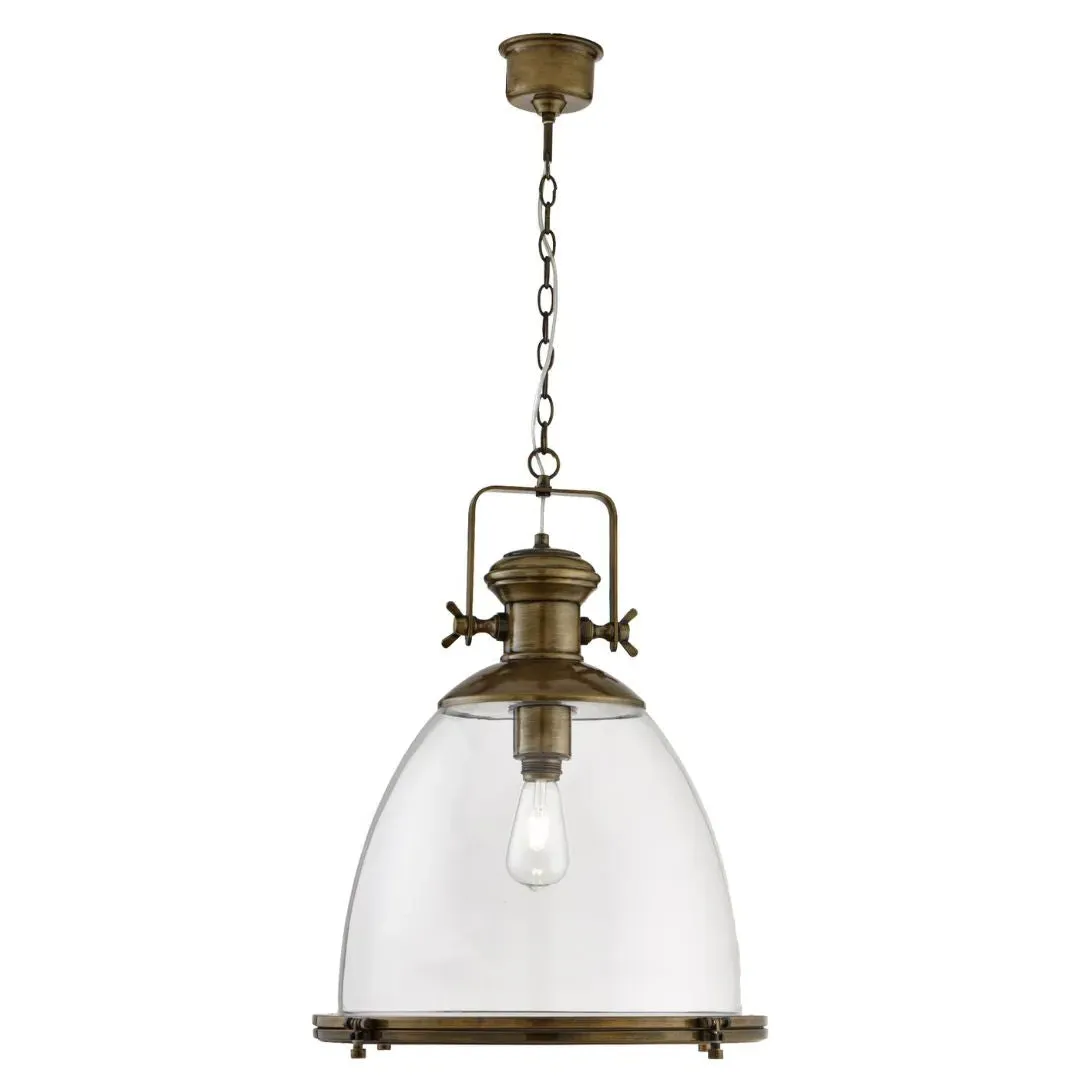 Industrial Pendant Ceiling Light - Antique Brass, Clear Glass product