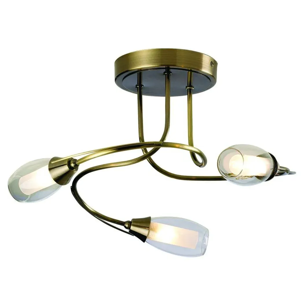 Iris 3-Light Semi Flush Ceiling Light - Antique Brass, Glass product