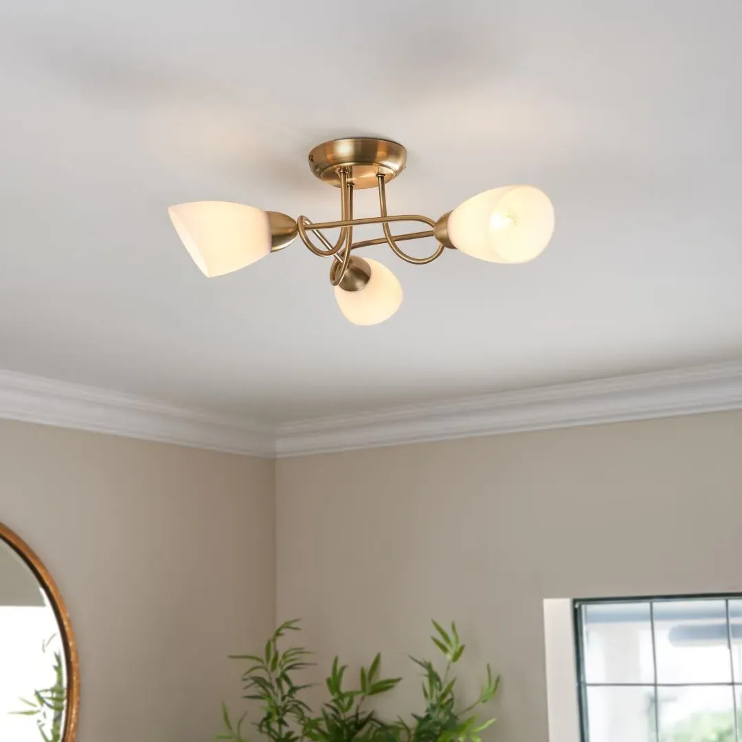 Jaco 3-Light Semi Flush Ceiling Light - Antique Brass product