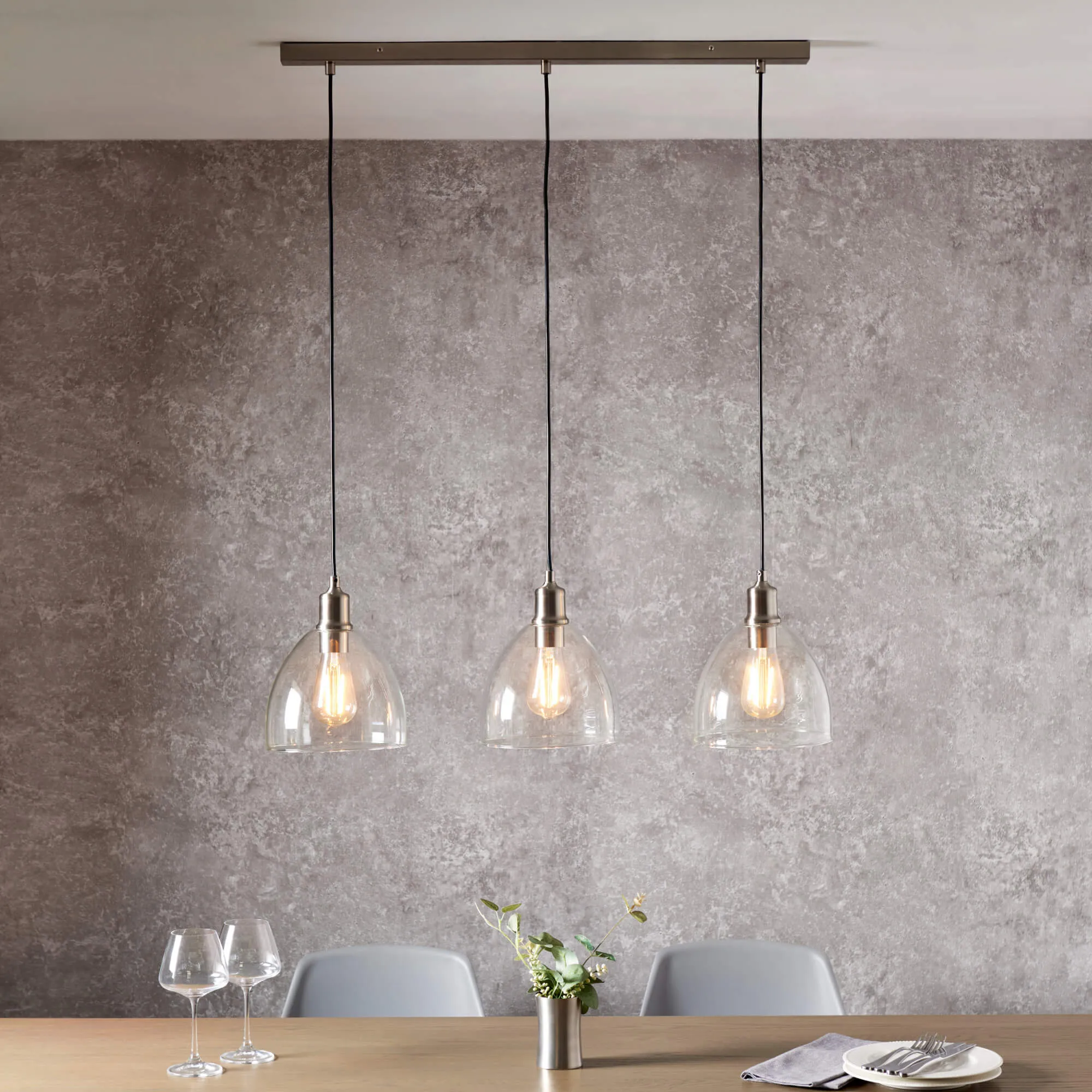 Jacob 3-Light Ceiling Pendant Bar Adjustable Drop - Nickel, Glass product