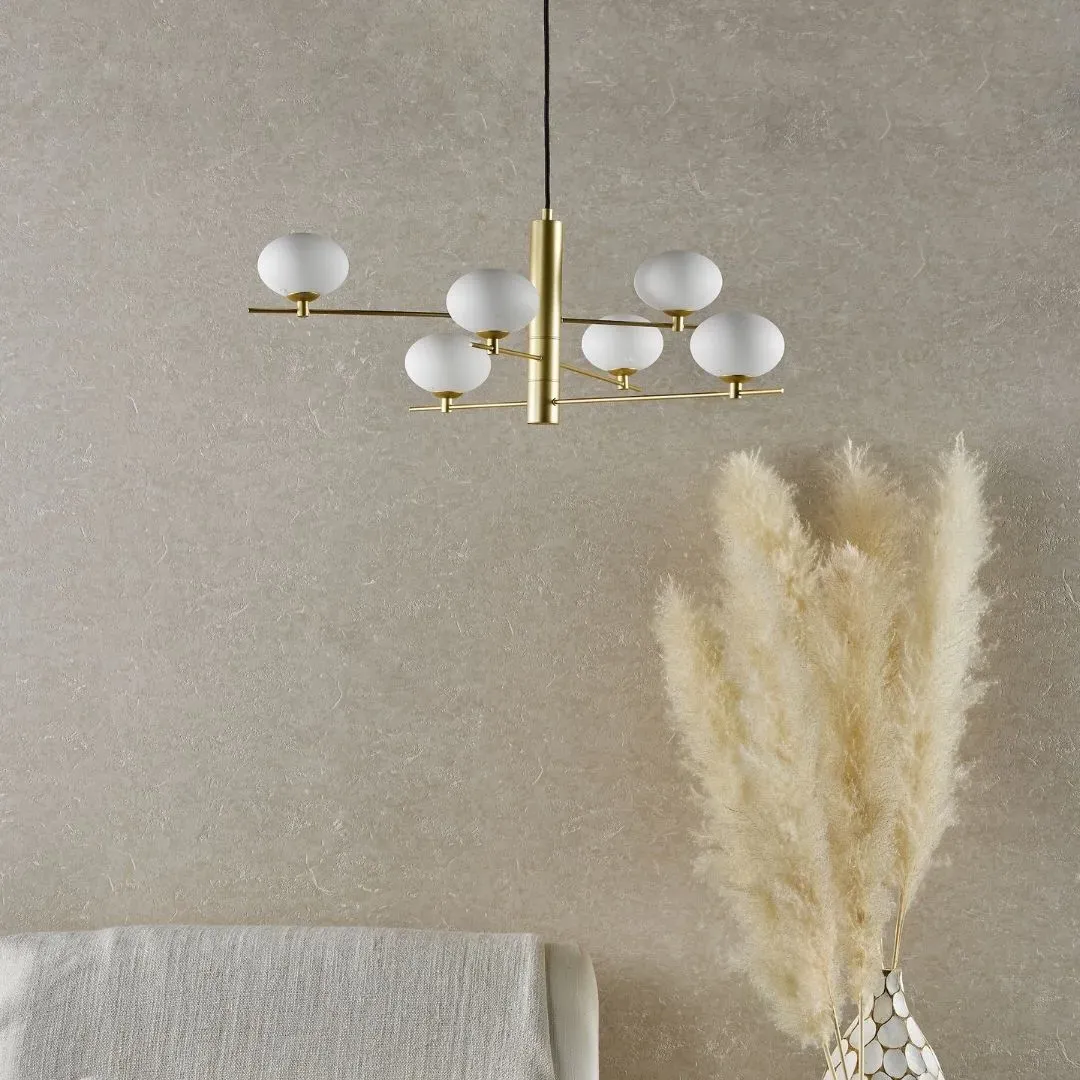 Jasper 6-Light Ceiling Pendant with Opal Glass Shades - Satin Gold product