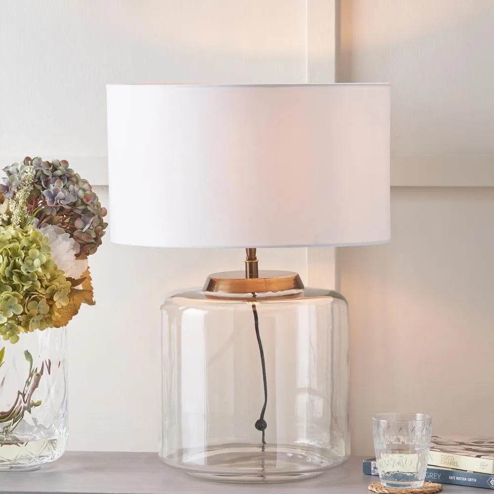 Josie Glass Table Lamp - Clear, White Shade product