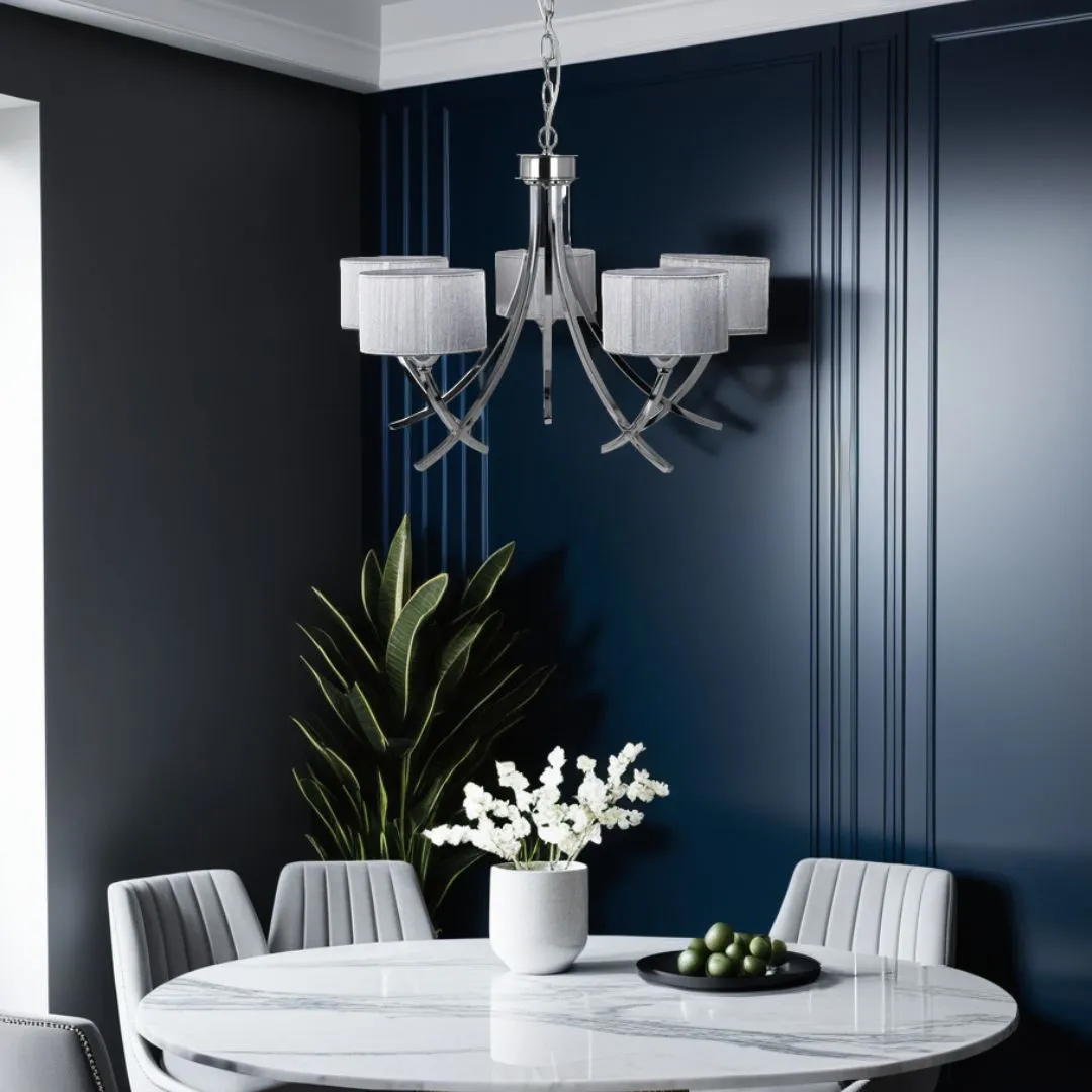 Justina 5-Light Chandelier - Polished Chrome, Silver String Shade product
