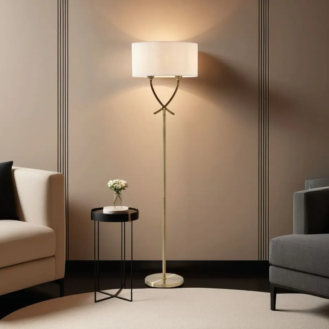 Justina Floor Lamp Twin Light - Antique Brass, Metal product