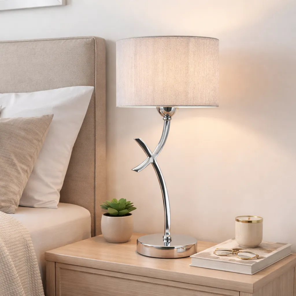 Justina Table Lamp with String Shade - Silver, Chrome product