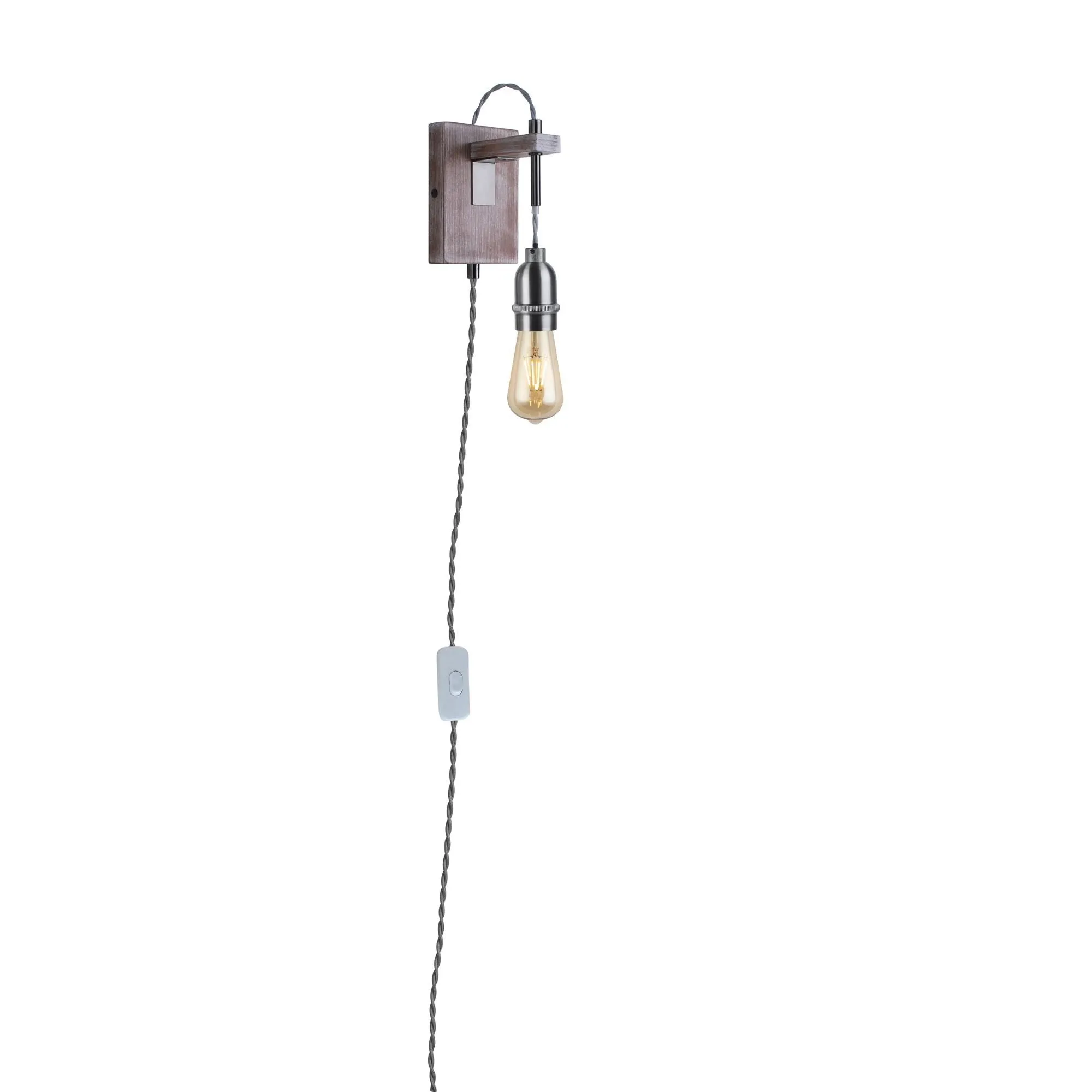Kai 1-Light Plug-In Wall Light with Switch - Grey, Wood product