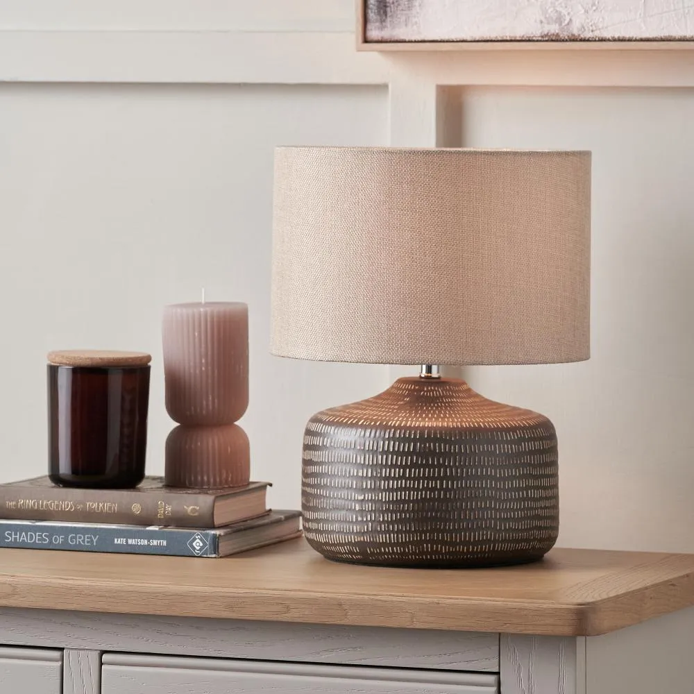 Kai Earth Textured Table Lamp - Brown, Cream product