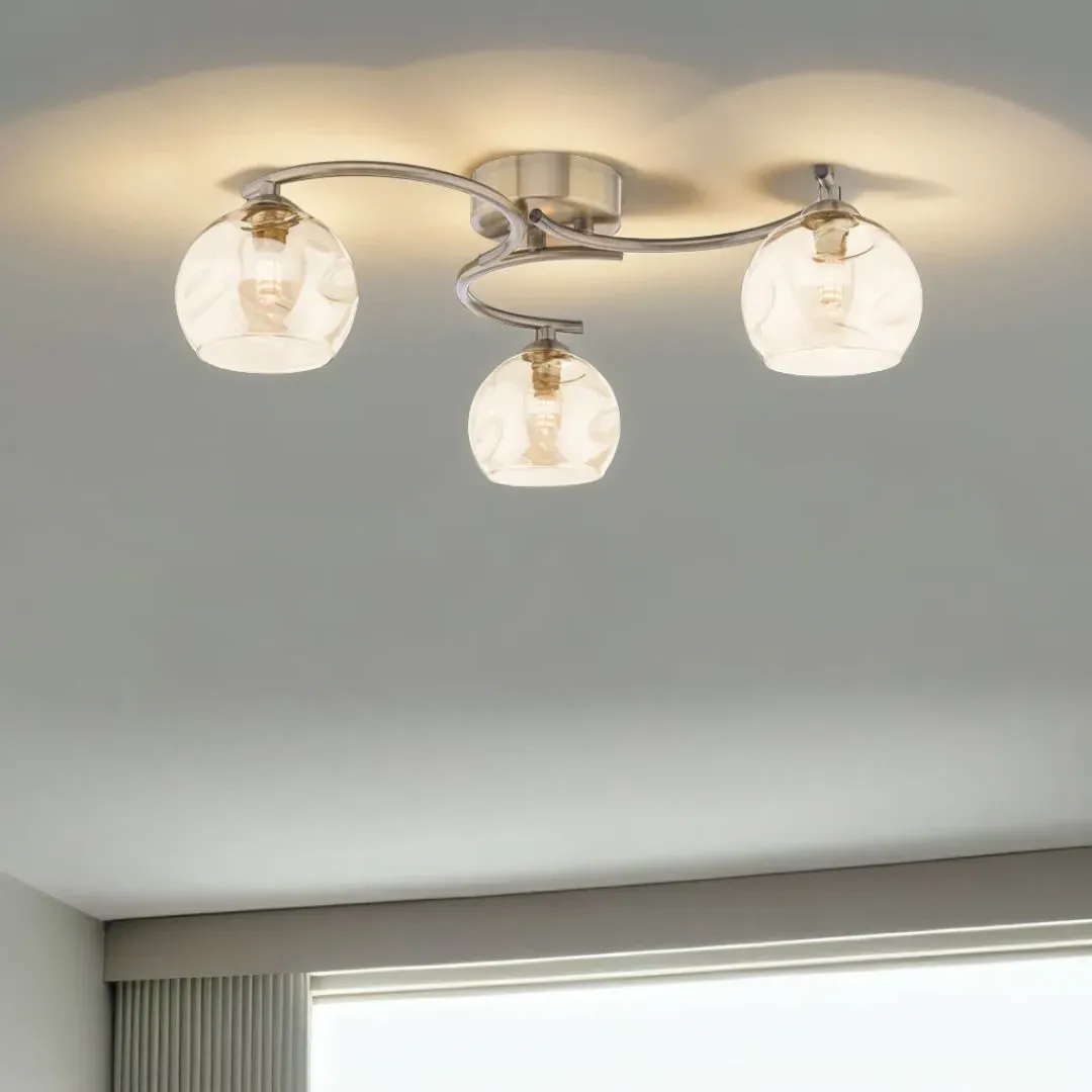Kaitlin 3-Light Semi-Flush Ceiling Light - Antique Brass, Glass product