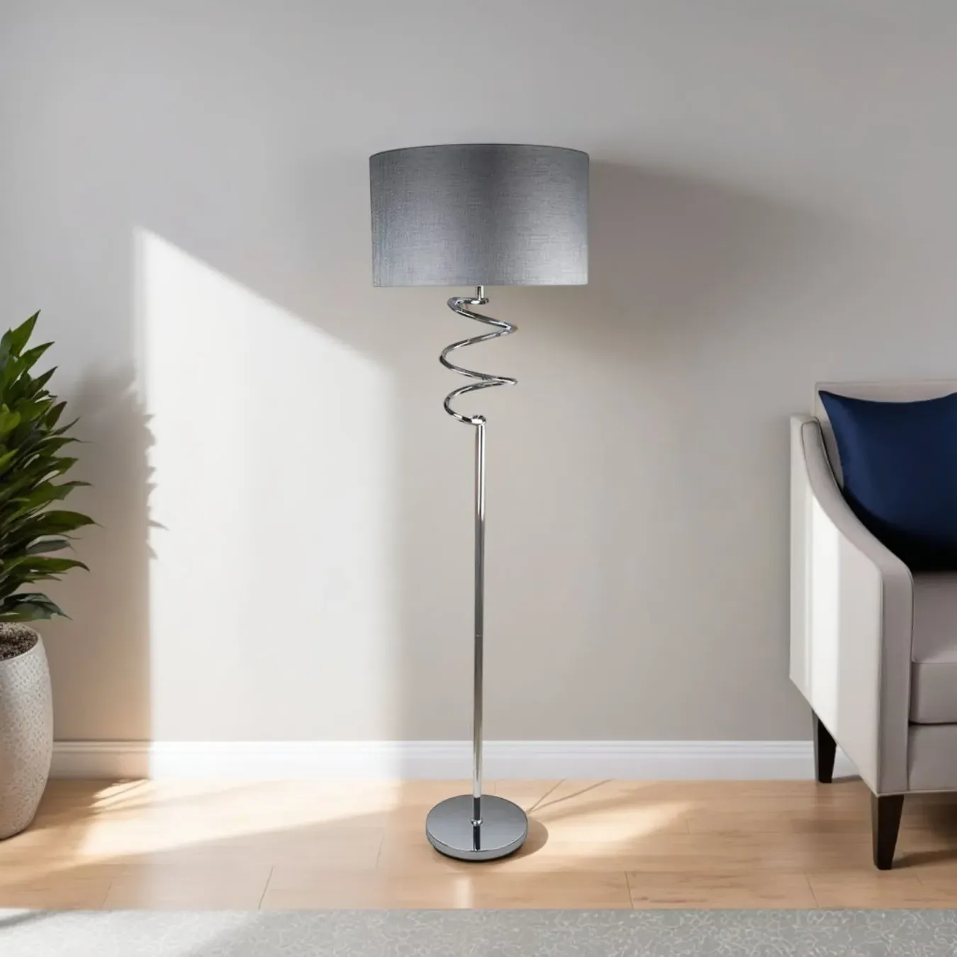 Kasi Floor Lamp - Polished Chrome, Linen product