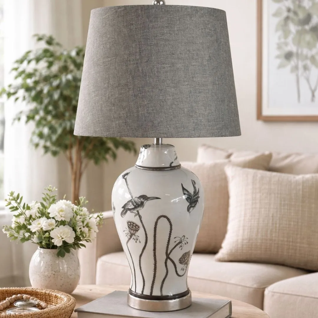 Kayla Ceramic Table Lamp - White, Grey product