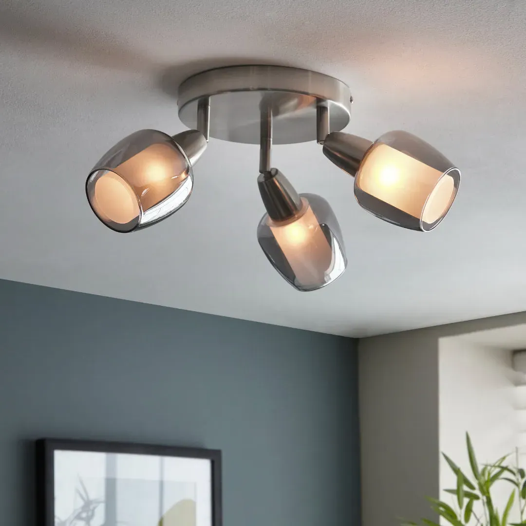 Kennen 3-Light Flush Ceiling Light - Satin Nickel, Smoked Glass product