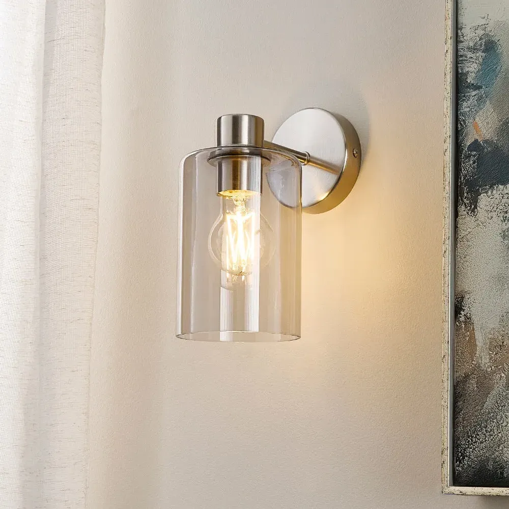 Kingsholm Wall Light Dimmable - Brushed Satin Nickel, Smoked Grey Glass product