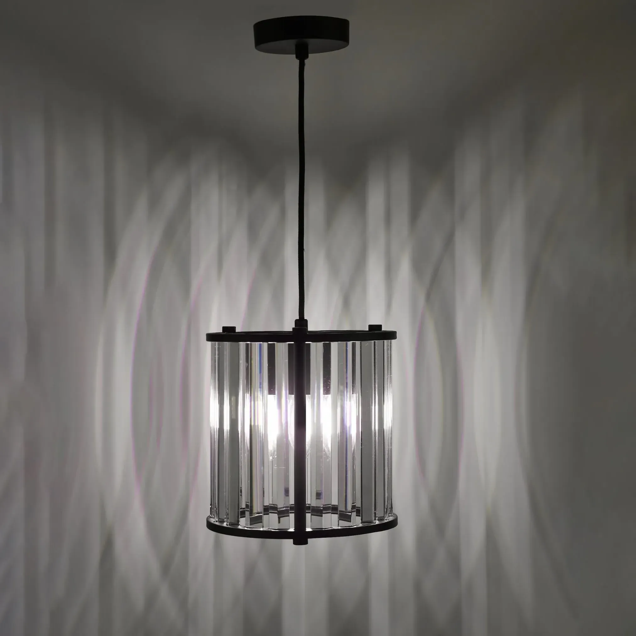 Kiran Single-Light Pendant Ceiling Light - Satin Black, Crystal Glass product