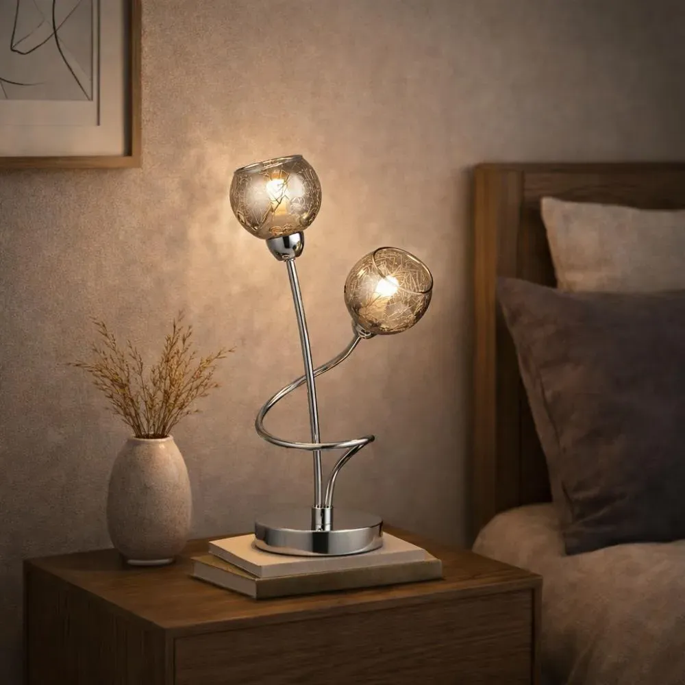 Kitty 2-Light Table Lamp - Polished Chrome, Smoked Glass product