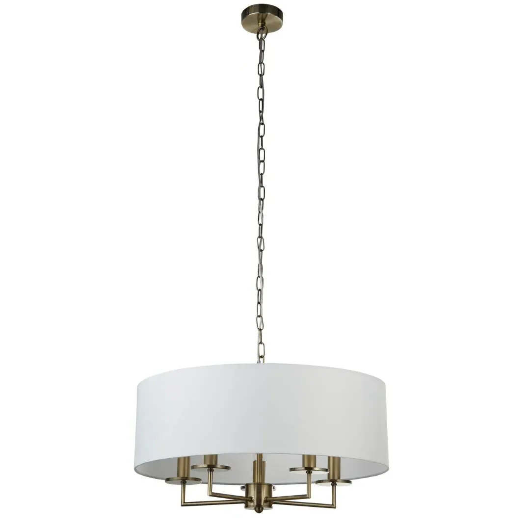 Knightsbridge 5 Light Pendant Ceiling Light - Antique Brass, Linen product