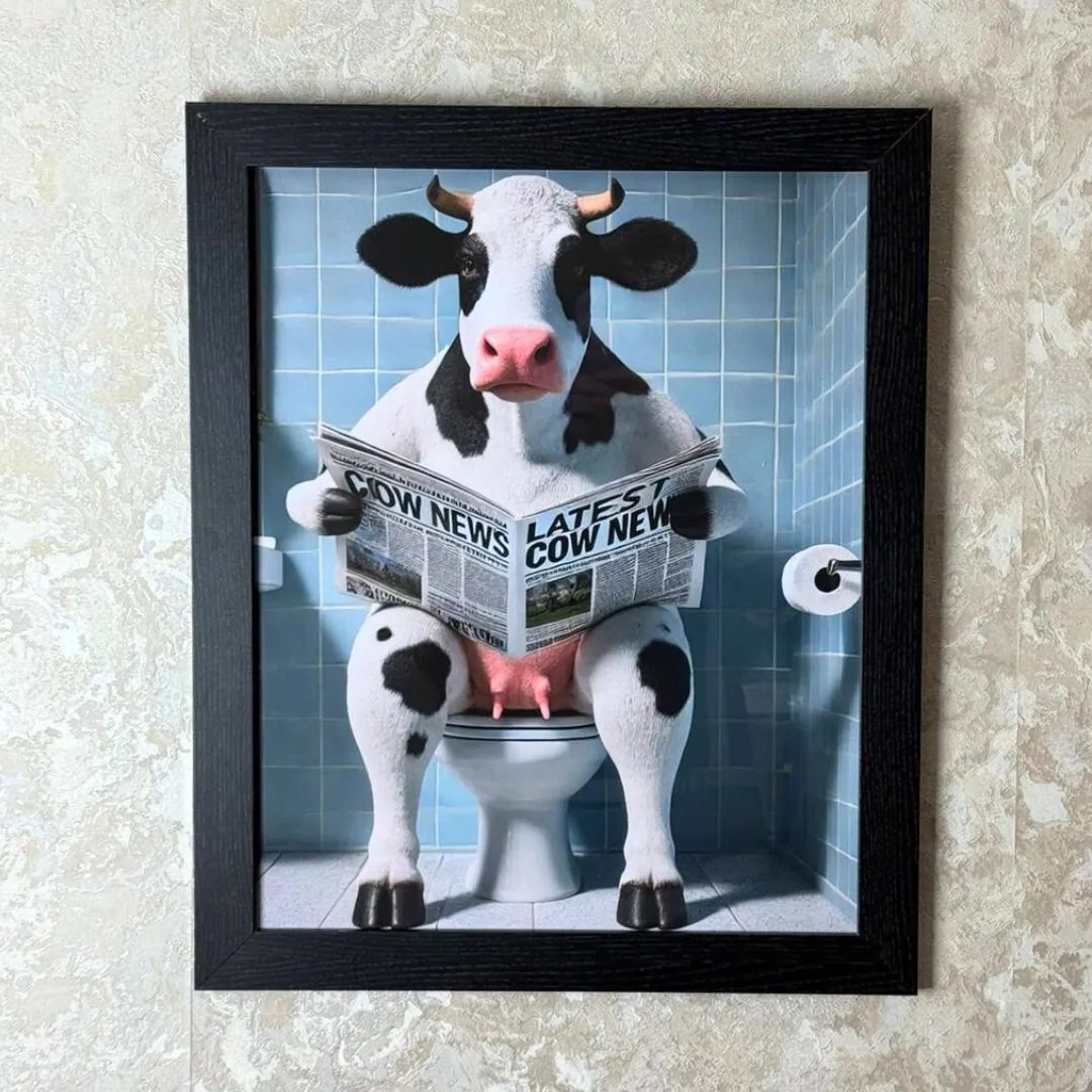 Lavatory Dairy Cow Wall Art - Black, Wood product