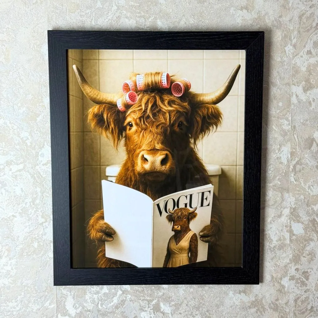 Lavatory Highland Cow Wall Art - Black, Wood product