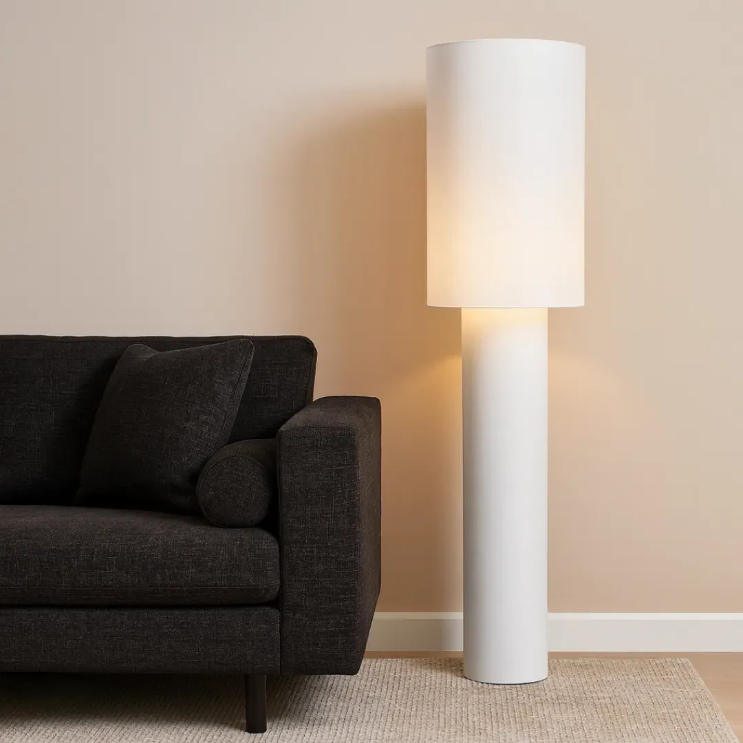 Leora Cylindrical Floor Lamp with Foot Switch - White, Fabric product