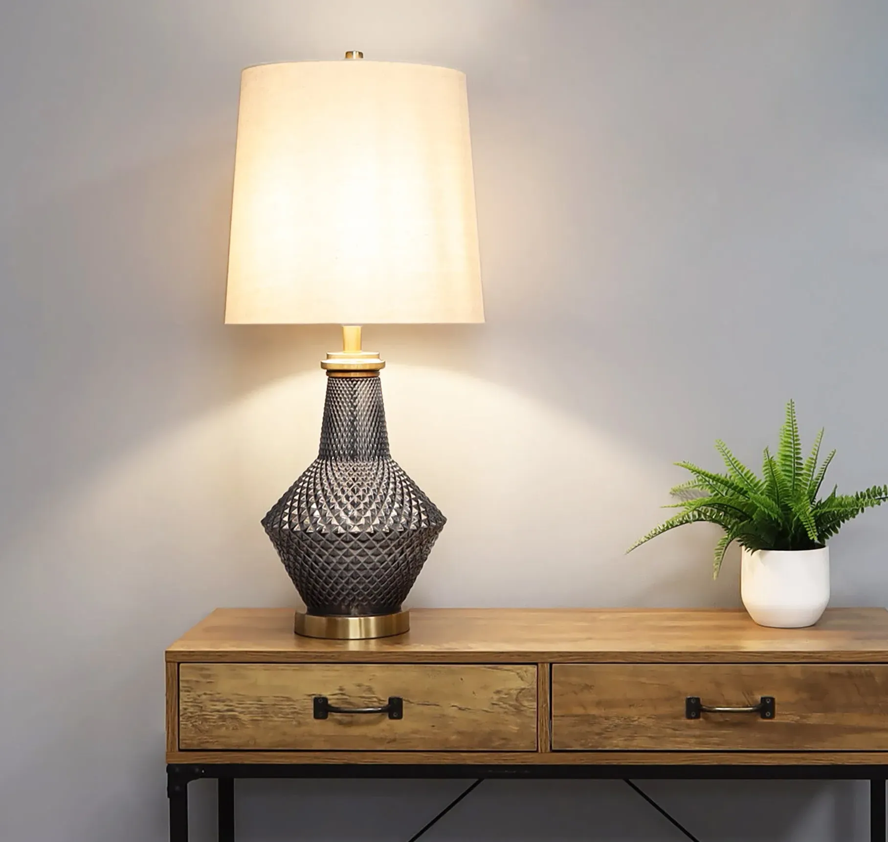 Lia Smoked Glass Table Lamp - Antique Brass product