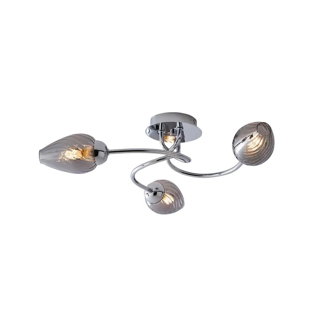 Lina 3-Light Flush Ceiling Light - Chrome, Smoked Glass product