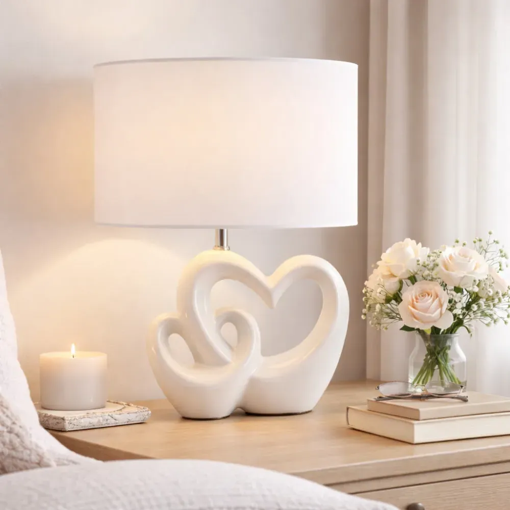 Link Interlocking Hearts Table Lamp - White, Ceramic product