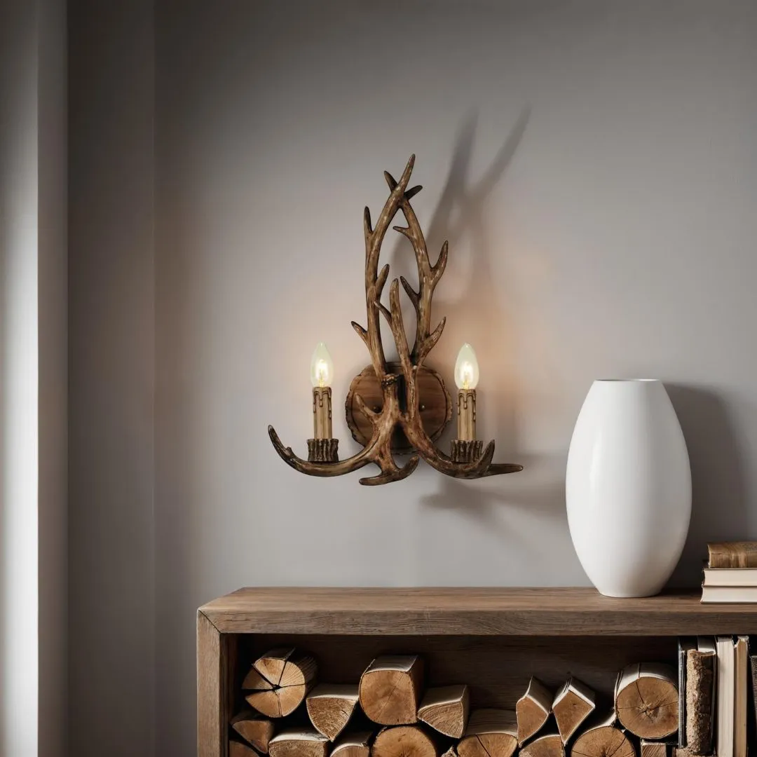 Lochranza 2-Light Antler Wall Light - Rustic Wood Finish product