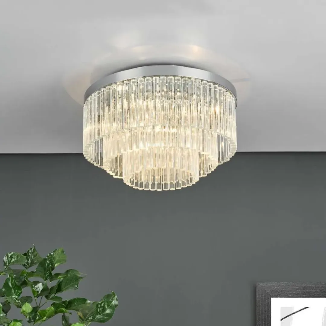 Logan Flush Ceiling Light with Crystal Detail - Polished Chrome, Glass product