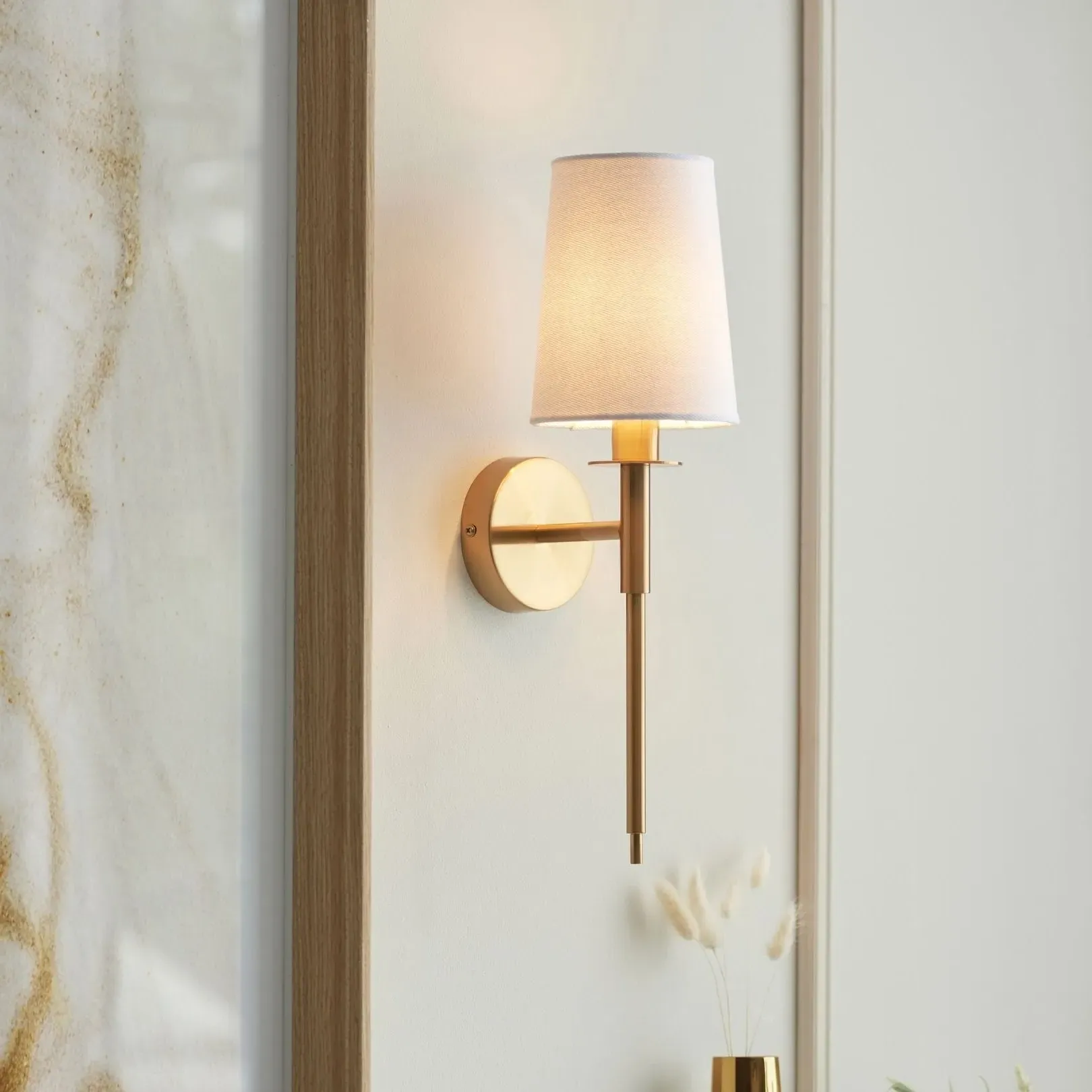 Long Line Wall Light - Vintage Brass, Cotton-Mix Fabric product