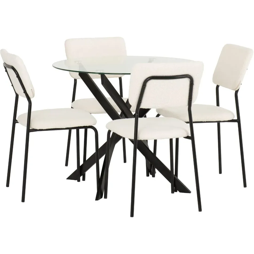 Louisa Glass Top Dining Set with 4 Chairs - Ivory, Boucle product