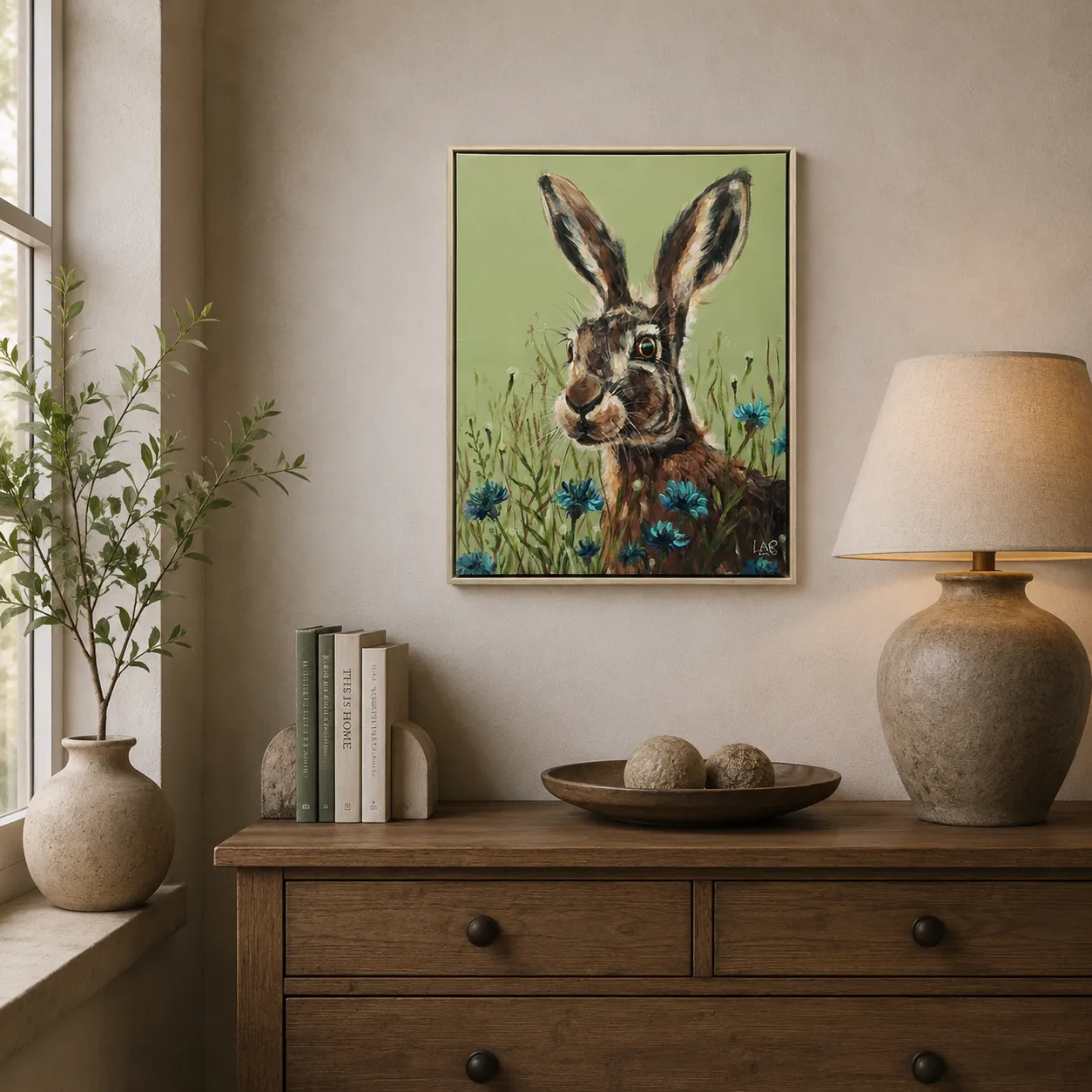 Louise Brown Hazel Hare Framed Canvas - 40x50cm product