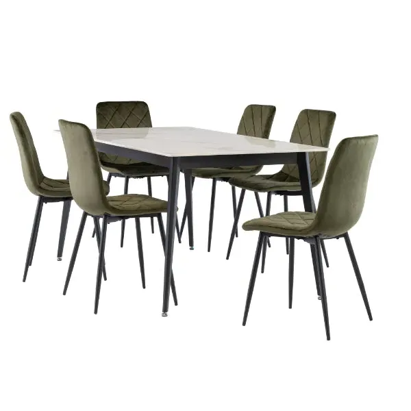Lourdes 6-Seater Dining Set - White, Black & Green product