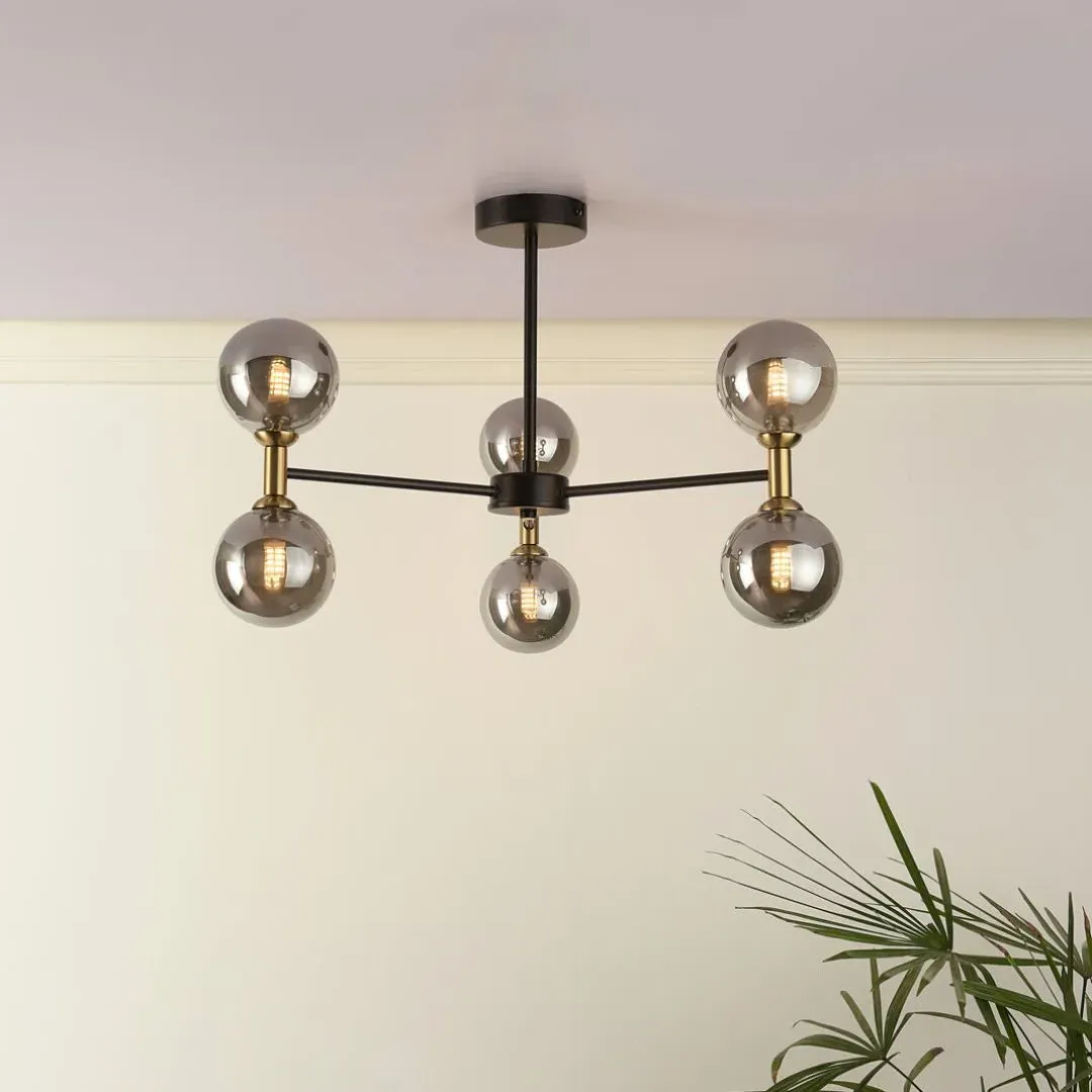 Loxley 6-Light Semi Flush Ceiling Light - Black, Gold product