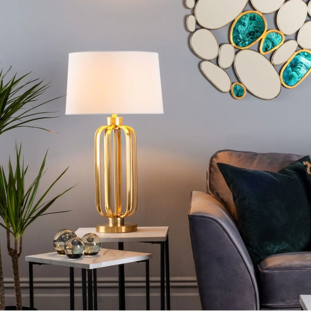 Lucie Table Lamp with Shade - Satin Brass, Linen product