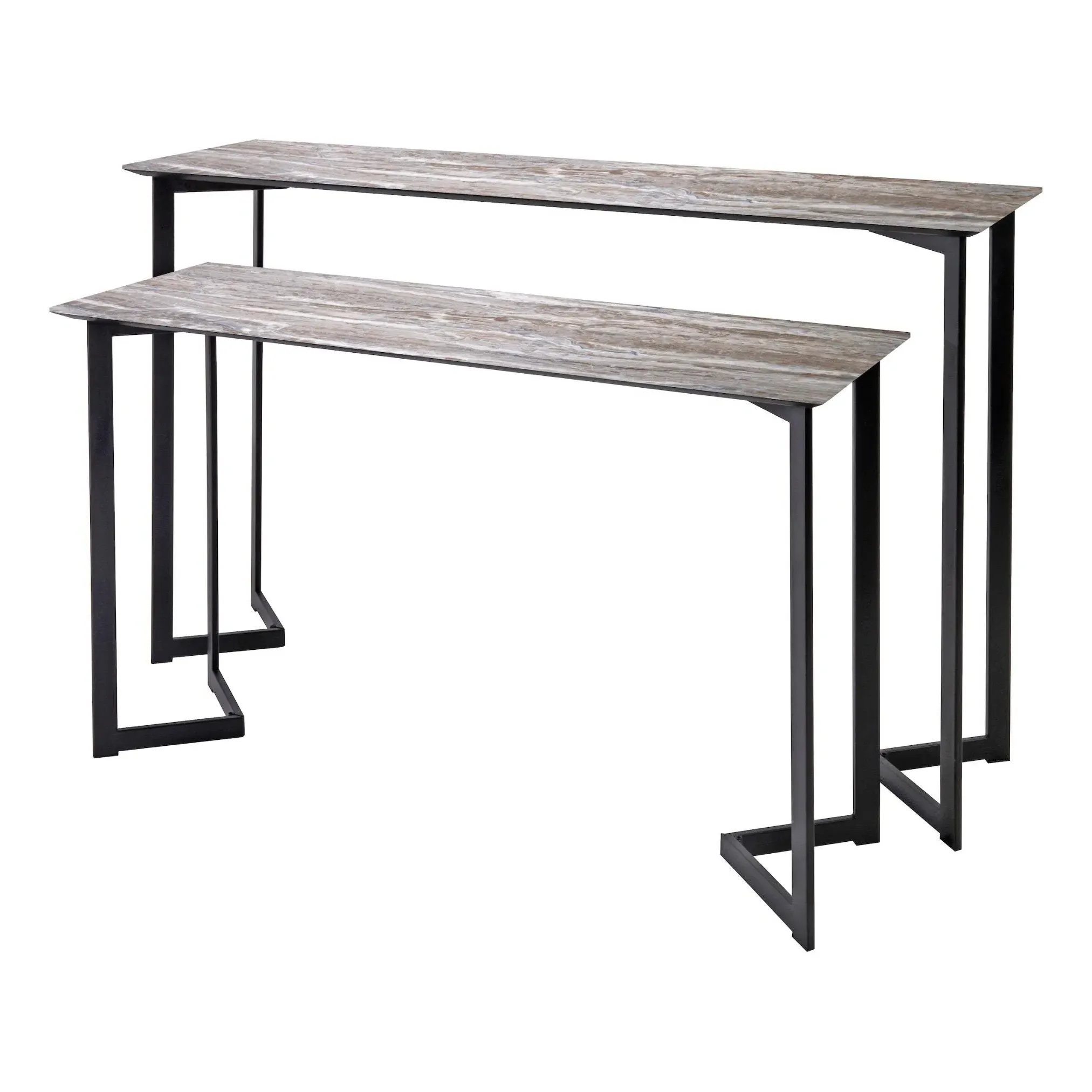 Lulani Nested Console Tables - Brown Stone, Black Metal product