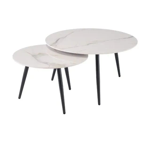 Luna Set of 2 Nested Coffee Tables - White, Sintered Stone product
