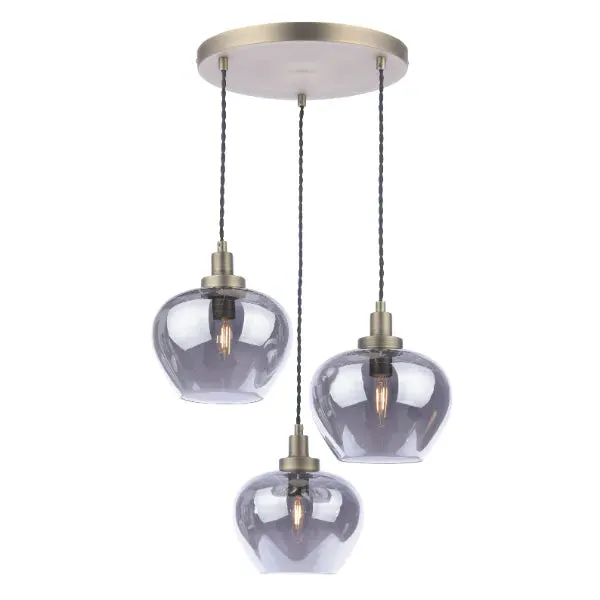 Lupa 3-Light Cluster Ceiling Pendant - Smoked Glass, Antique Brass product