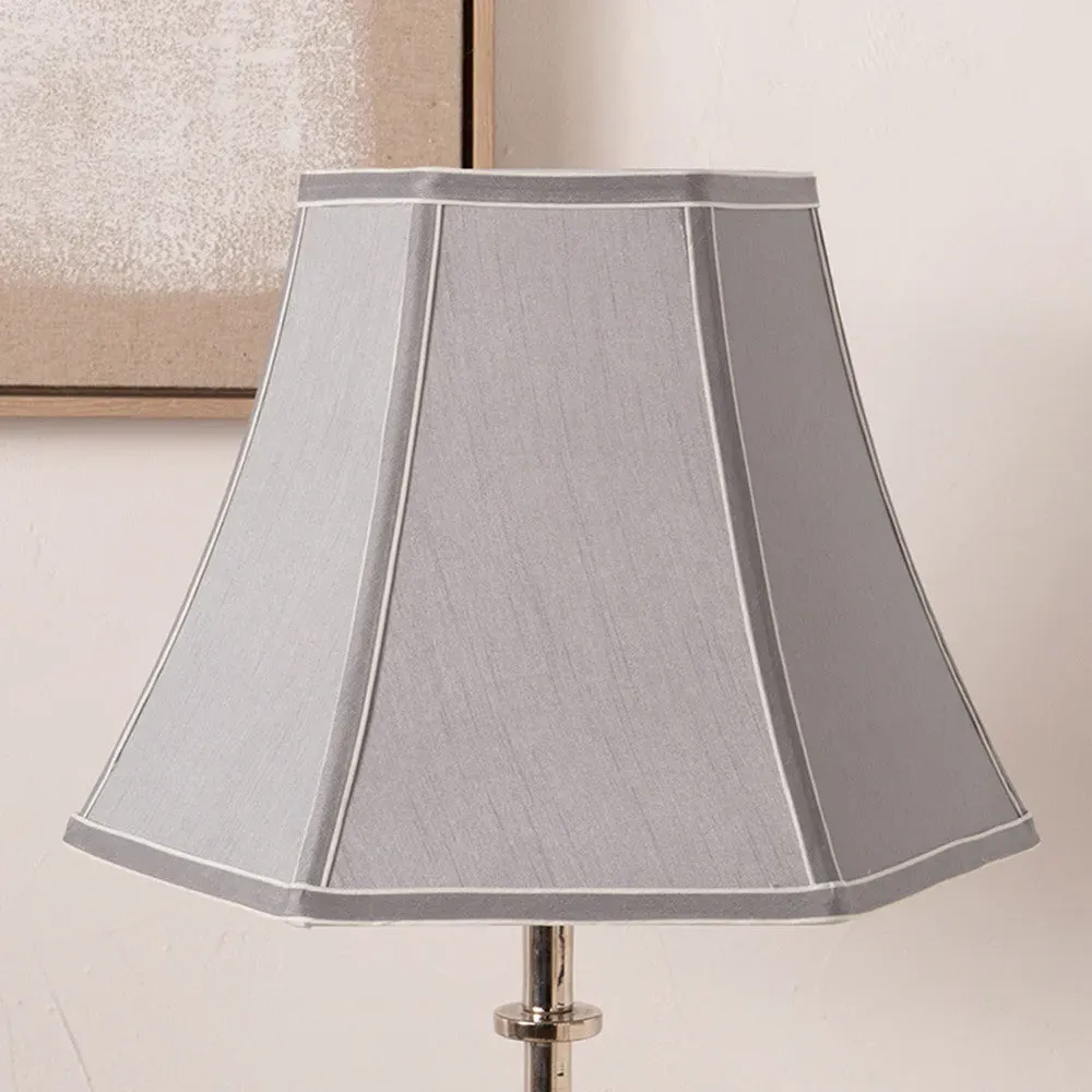 Lyla 30cm Bowed Hexagon Lamp Shade - Steel Grey, Faux Silk product